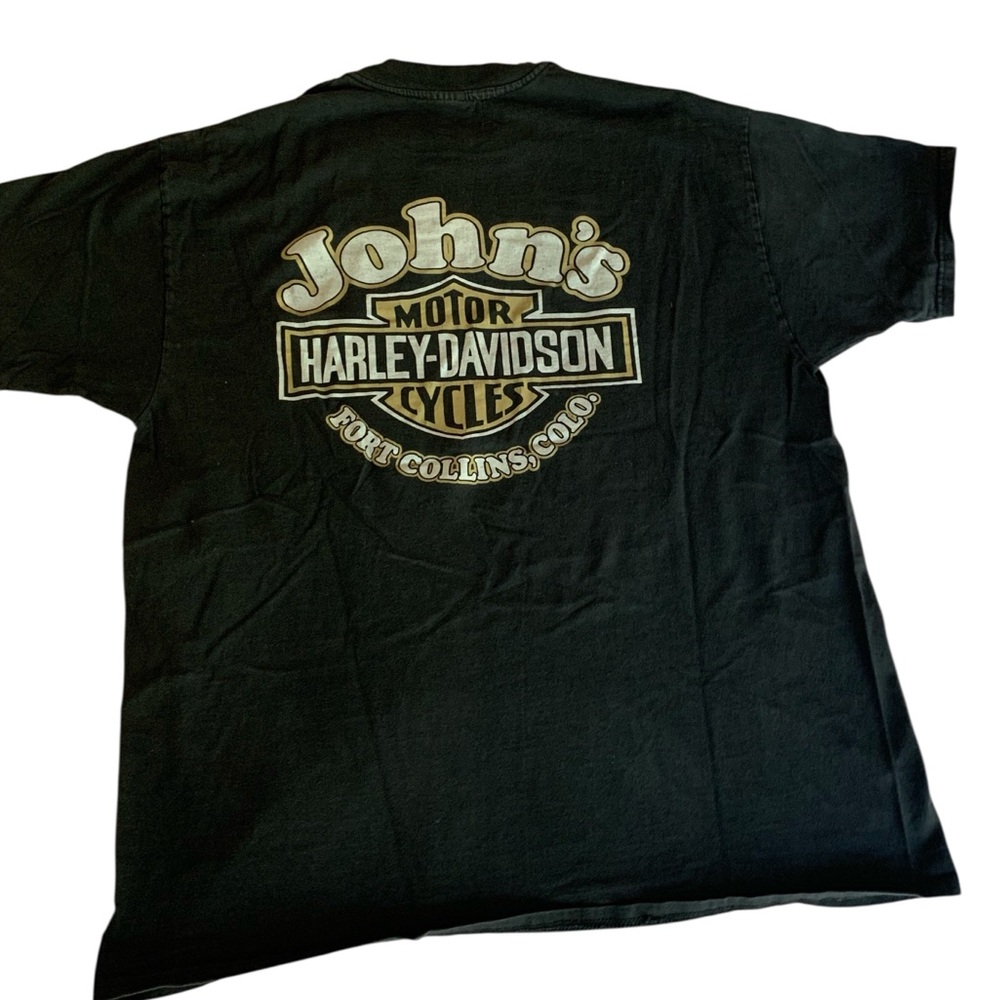 Vintage 90’s Motor Harley-Davidson Cycles John’s Fort Collins, Co. Pocket Tee